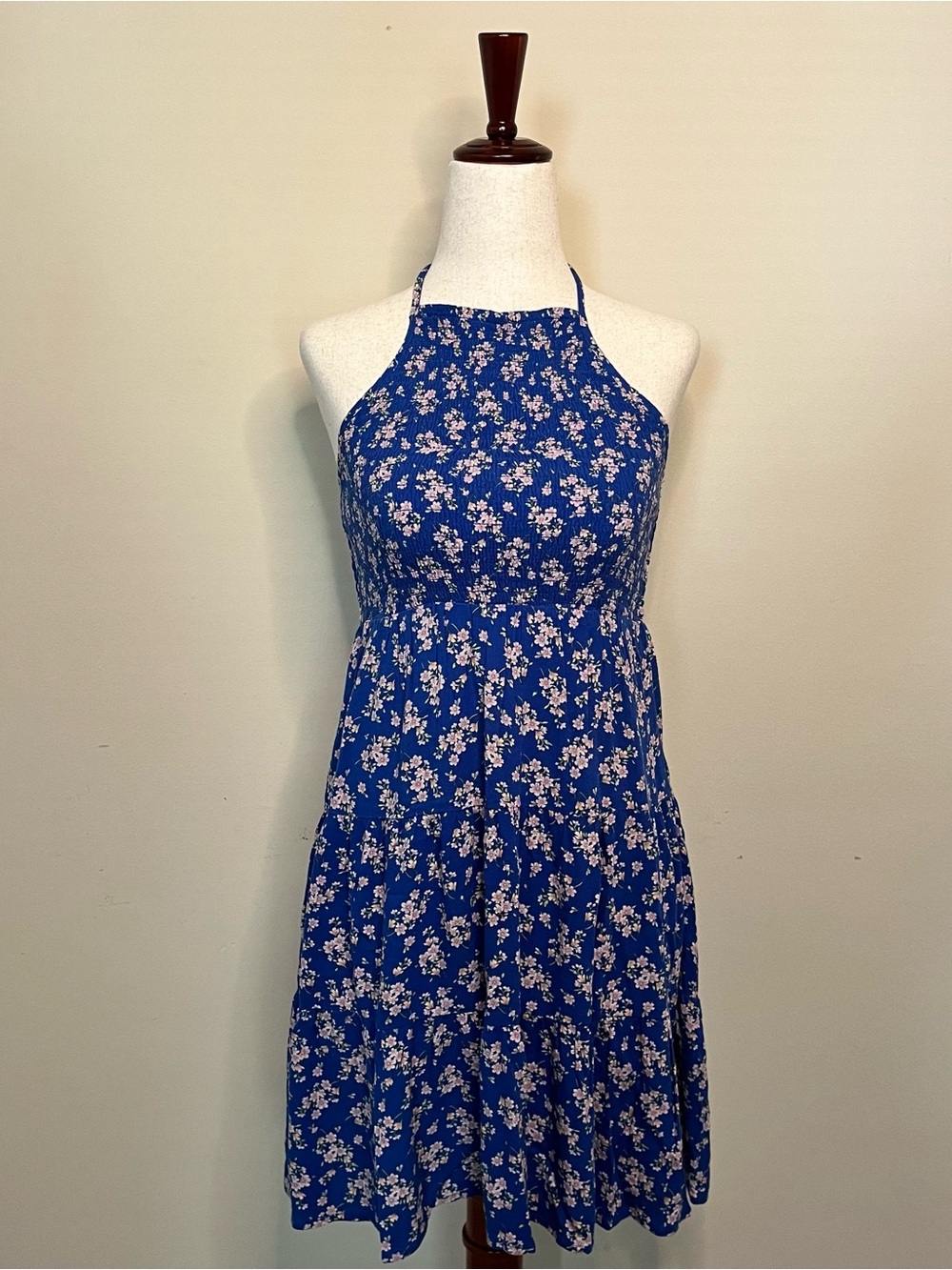 American Eagle Outfitters Royal Blue Floral Halter Mini Dress NWT